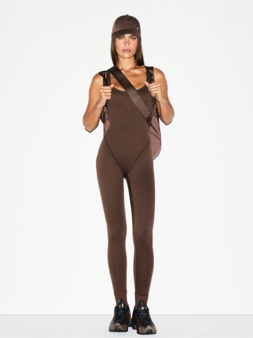 NIKE SKIMS Women’s Matte Racer Long Onesie Dark Sepia Size Large - New Condition
